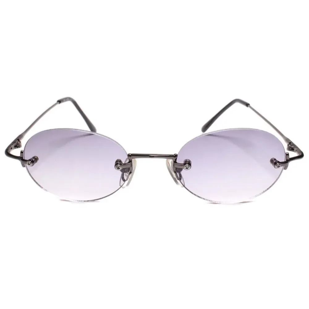 Genuine Vintage 80s Style Hip Hop Dapper Round Sunglasses Rimless Gunmetal Frame